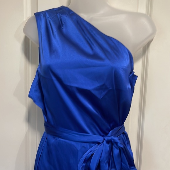 Royal blue faux wrap one shoulder midi dress size XL. NWOT - Picture 2 of 7